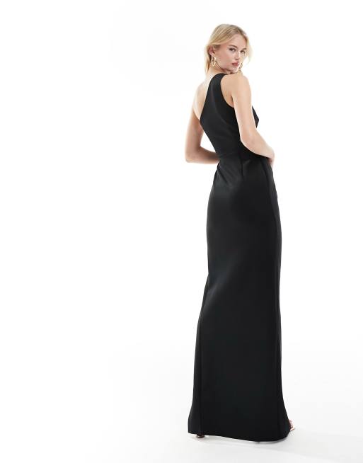 ASOS DESIGN Tall – Svart, enaxlad maxiklänning i bodycon-modell med veck, 4 av 4