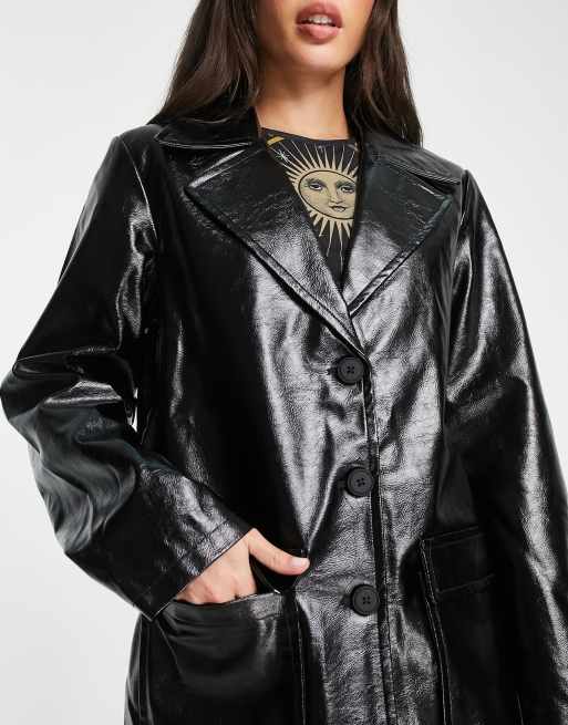 ASOS DESIGN Tall – Svart jacka i dra på-stil i läderimitation av vinyl , 2 av 4