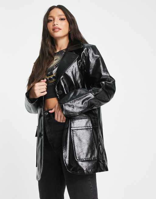 ASOS DESIGN Tall – Svart jacka i dra på-stil i läderimitation av vinyl , 4 av 4