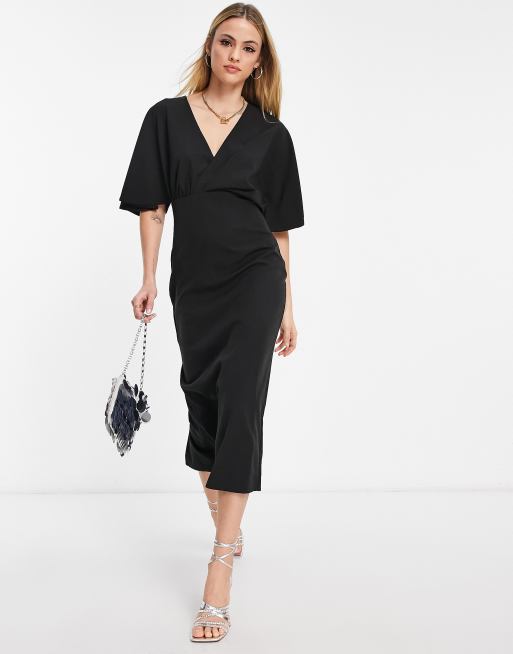 ASOS DESIGN Tall – Svart, plisserad midiklänning med blusärmar, 3 av 4