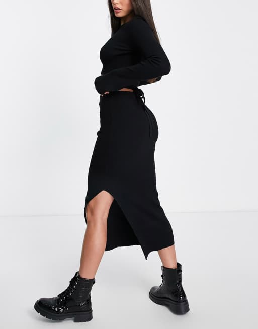 ASOS DESIGN Tall – Svart ribbad kjol, del av set, 2 av 4