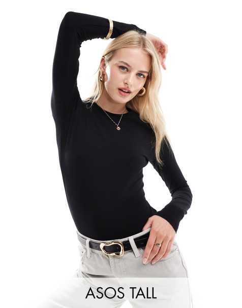 ASOS DESIGN Tall – Svart, smal t-shirt med långa ärmar - view 1