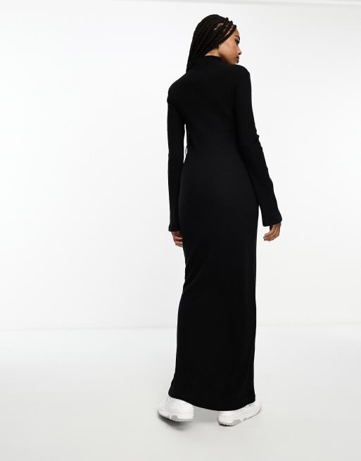 ASOS DESIGN Tall – Svart, supermjuk maxiklänning med långa ärmar och ståkrage, 2 av 4