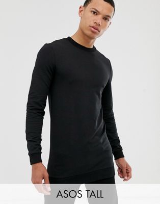 ASOS DESIGN Tall – Svart sweatshirt i longline-modell och muscle fit