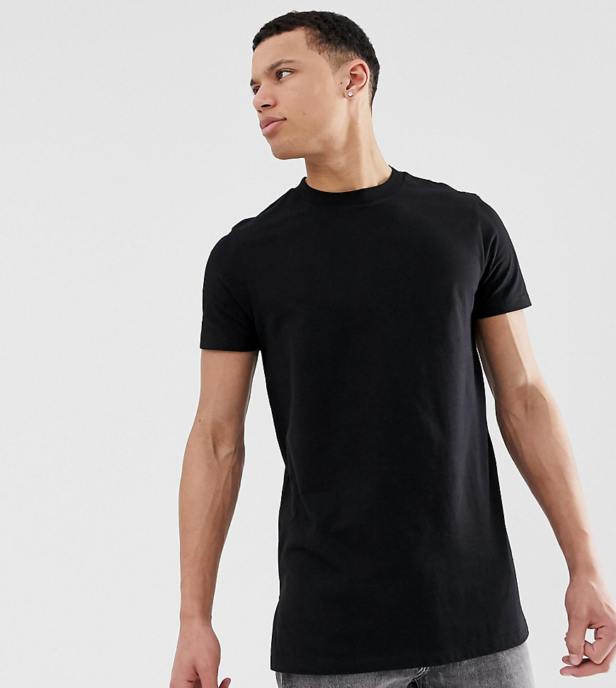 ASOS DESIGN Tall – Svart t-shirt i longline-modell med rund halsringning och slits i sidan