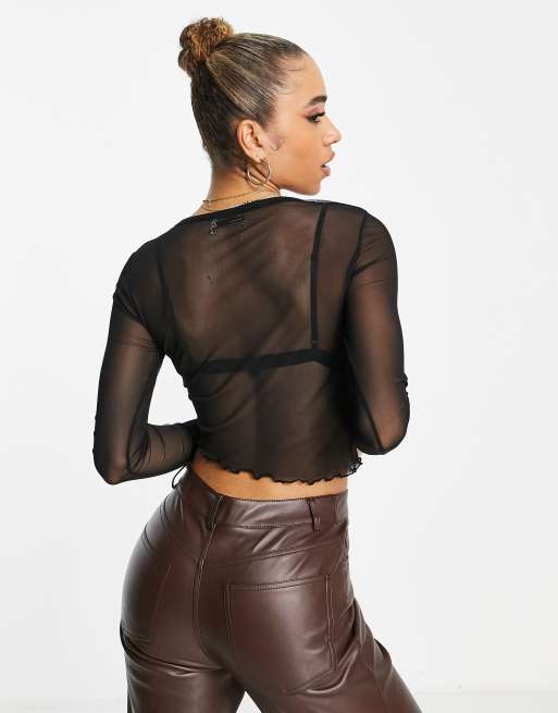 ASOS DESIGN Tall – Svart topp i mesh med lång ärm och dekorativ söm - BLACK, 2 av 4