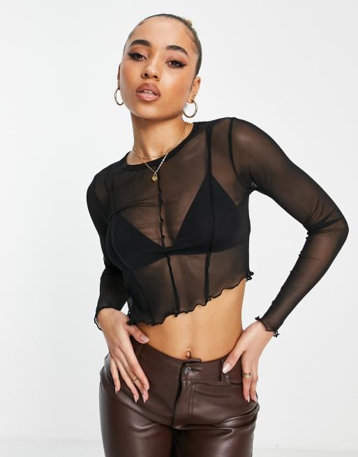 ASOS DESIGN Tall – Svart topp i mesh med lång ärm och dekorativ söm - BLACK, 4 av 4