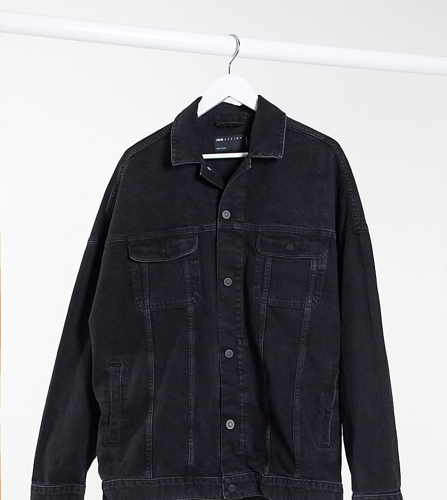 ASOS DESIGN Tall – Svart, tvättad jeansjacka med oversize-passform