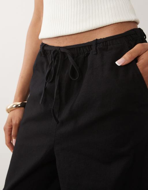 ASOS DESIGN Tall – Svarta byxor i linnestil och dra på-modell, 5 av 5