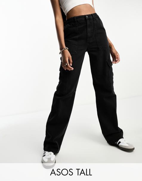 ASOS DESIGN Tall – Svarta cargojeans med tvättad finish - view 1