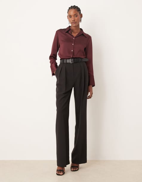 ASOS DESIGN Tall – Svarta, figursydda byxor med veck, skärp och vida ben - view 1