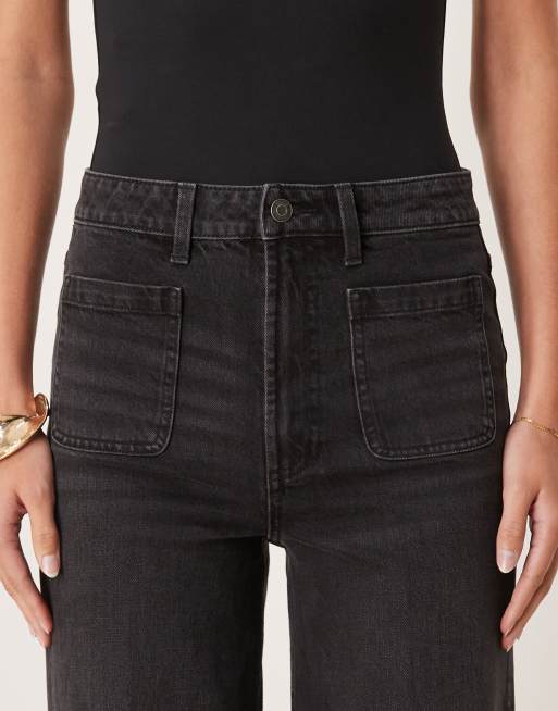ASOS DESIGN Tall – Svarta jeans med hög midja, vida ben och fickor framtill , 4 av 5