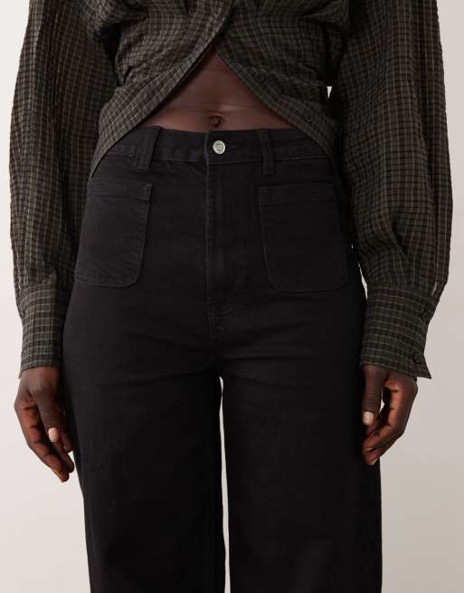 ASOS DESIGN Tall – Svarta jeans med hög midja, vida ben och fickor framtill, 4 av 5