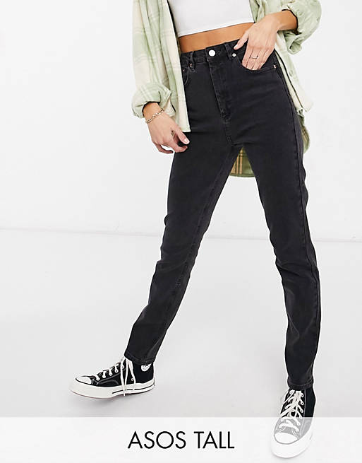 ASOS DESIGN Tall - Svarta mom-jeans med hög midja och smal passform