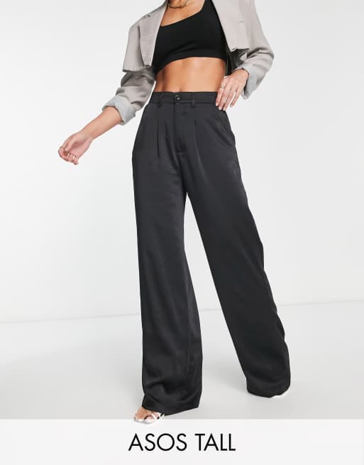 ASOS DESIGN Tall – Svarta satinbyxor i dad-modell