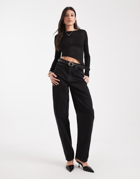 ASOS DESIGN Tall – Svarta, tvättade jeans i slim fit med barrelben - view 1