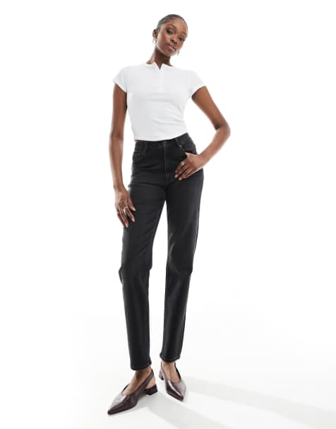 ASOS DESIGN Tall – Svarta, tvättade jeans i slim fit och mom-modell - view 1