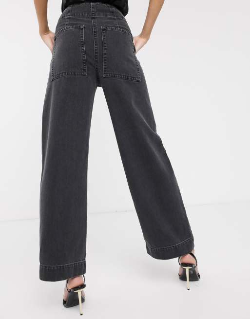 ASOS DESIGN Tall – Svarttvättade ankellånga carpenter-jeans med vida ben, 2 av 4