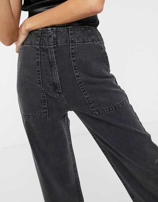 ASOS DESIGN Tall – Svarttvättade ankellånga carpenter-jeans med vida ben, 3 av 4
