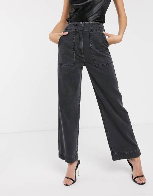 ASOS DESIGN Tall – Svarttvättade ankellånga carpenter-jeans med vida ben, 4 av 4