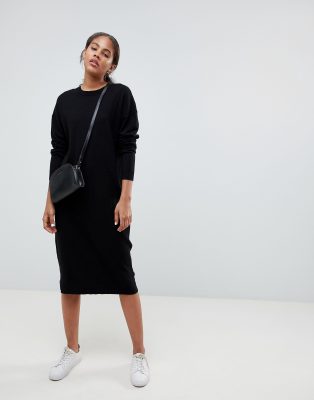 black fine knit jumper dress