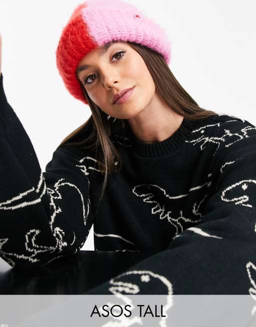 ASOS DESIGN Tall sweater in dinosaur pattern in black