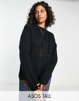 ASOS DESIGN Tall jumper with open ladder stitch detail in black - ASOS Price Checker