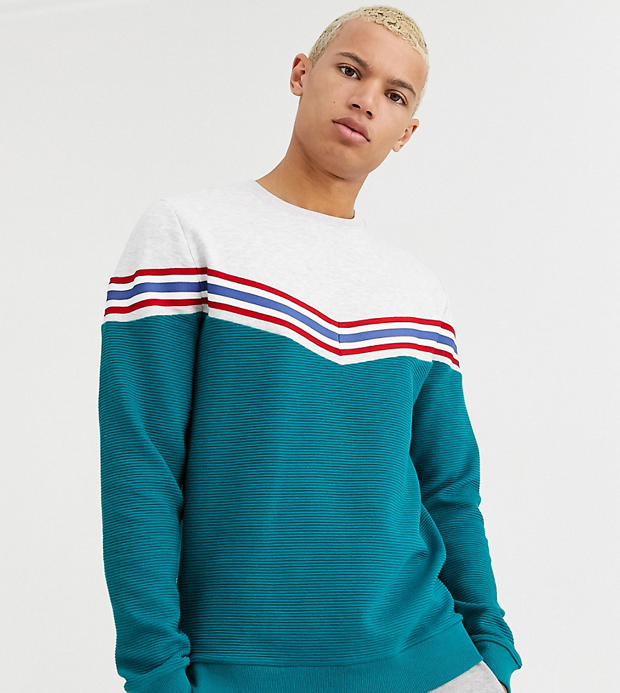 ASOS DESIGN Tall sweatshirt with chevron colour block in ribbed fabric-Green