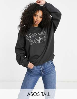 ASOS DESIGN Tall sweatshirt with chicago sport graphic in charcoal-Grey