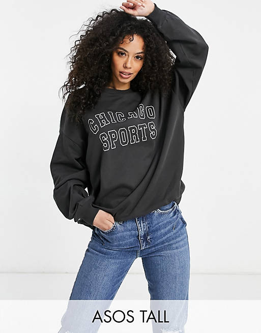 Women Tall sweatshirt with chicago sport graphic in charcoal 