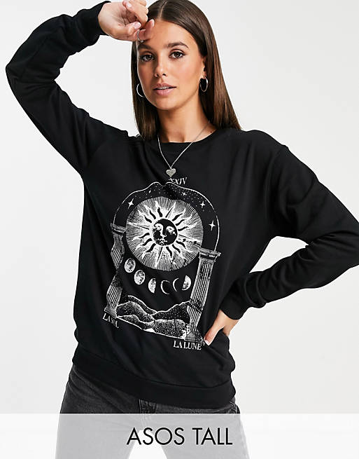 Tops Tall sweatshirt with solstice graphic in black 