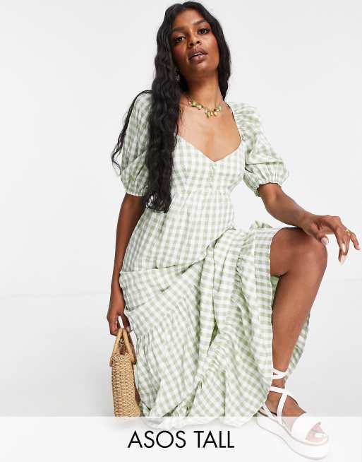 ASOS DESIGN Tall sweetheart neck maxi dress with pephem in gingham