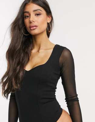 ASOS DESIGN Petite mesh bodysuit in black