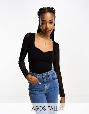 ASOS DESIGN skinny fit long sleeve bodysuit in mini leopard print