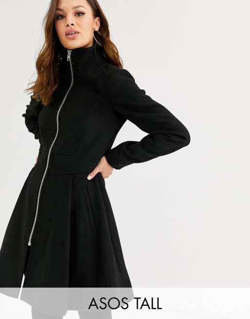 ASOS DESIGN Curve swing coat with zip front detail in black