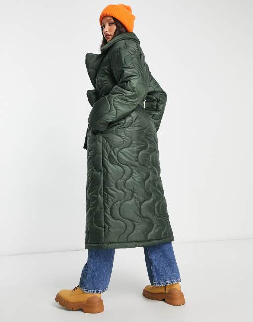 ASOS DESIGN Tall swirl maxi puffer jacket in khaki ASOS