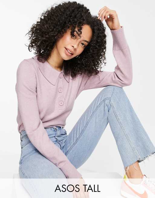 ASOS DESIGN Tall – Syrenfärgad tröja med krage och knappsprund