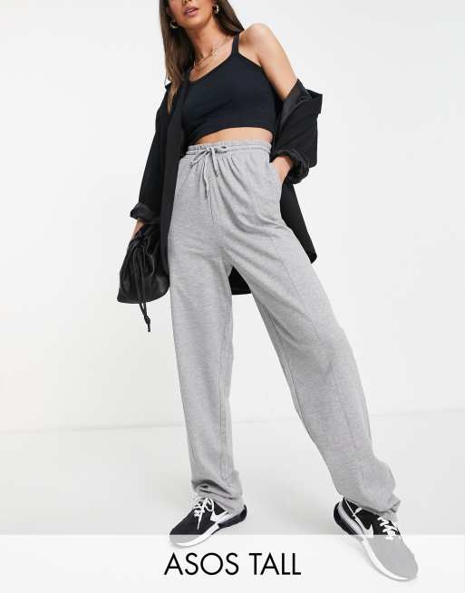 ASOS DESIGN Tall – Szare melanżowe bawełniane joggersy z prostymi nogawkami, szerokim pasem i zaszewkami – GREY