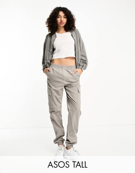 ASOS DESIGN Tall – Szarobeżowe bojówki ze ściągaczami i efektem sprania - view 1