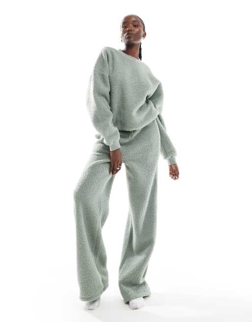ASOS DESIGN Tall – Szałwiowy dresowy zestaw z kożuszka: bluza dresowa i spodnie z szerokimi nogawkami