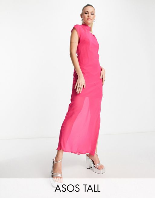 ASOS DESIGN Tall – Szyfonowa sukienka midaxi bez rękawów odsłaniająca plecy  w kolorze magenta | ASOS