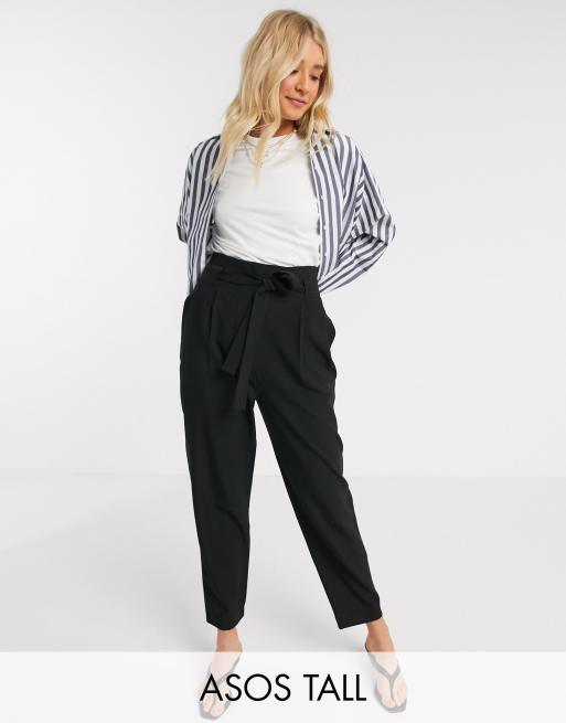 ASOS DESIGN – Tall – Szyte na miarę spodnie do kostek z nogawkami zwężanymi do dołu i wiązaniem w talii