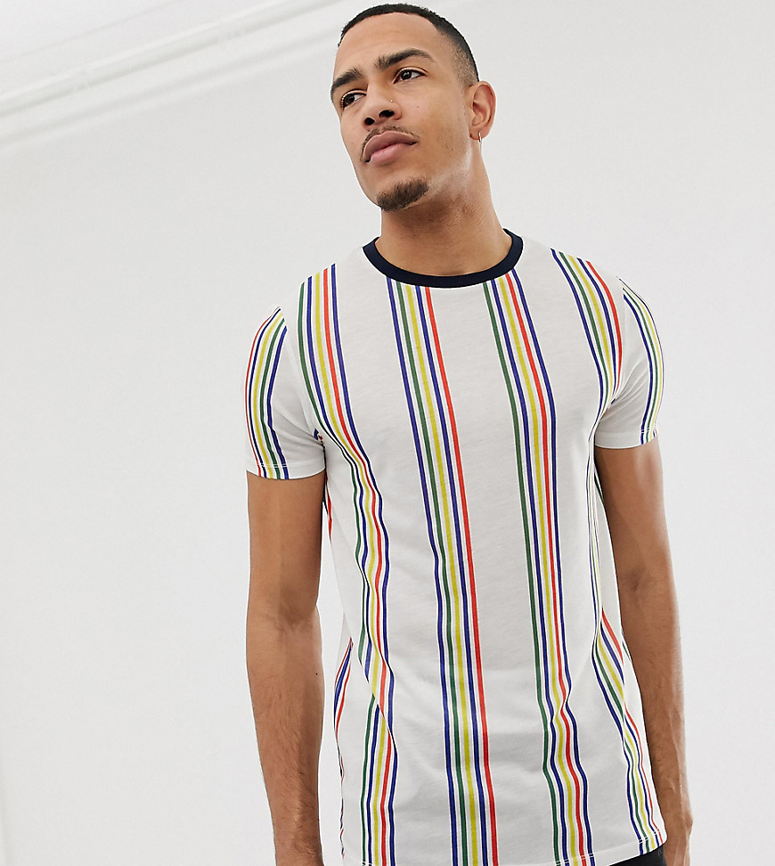ASOS DESIGN Tall - T-shirt a righe arcobaleno-Bianco