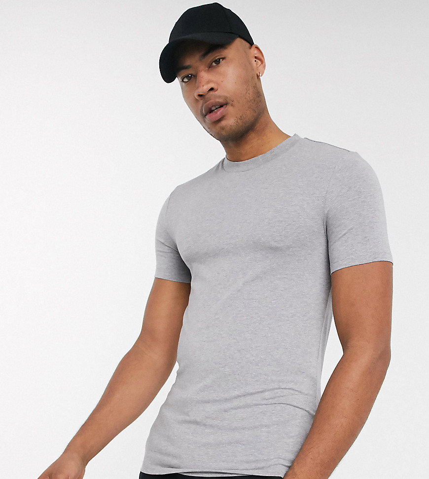 ASOS DESIGN Tall - T-shirt attillata girocollo in tessuto organico grigio mélange