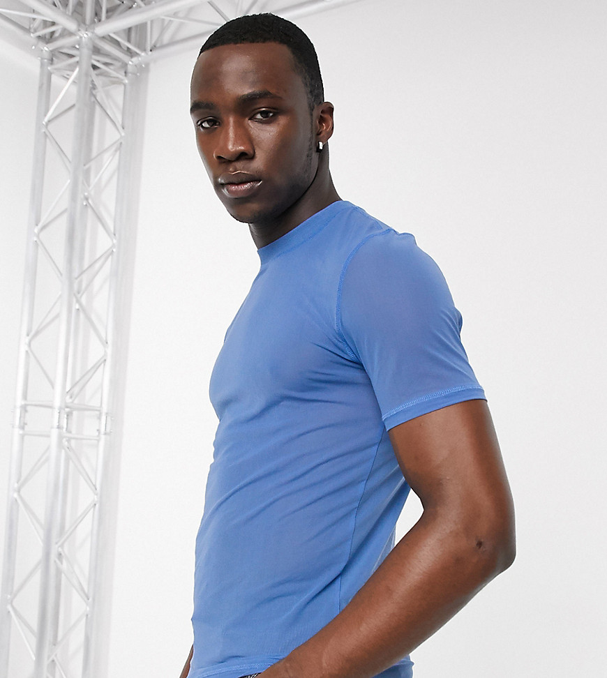 ASOS DESIGN Tall - T-shirt attillata in tessuto a rete sottile blu