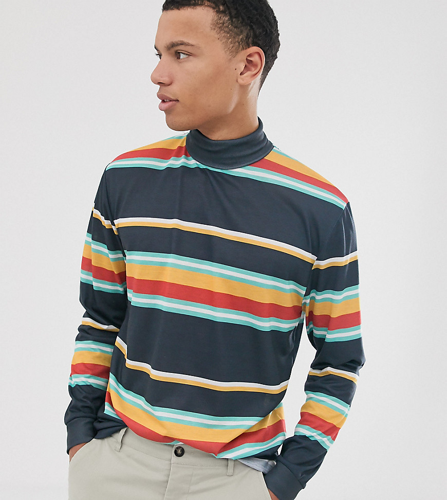 ASOS DESIGN Tall - T-shirt comoda a maniche lunghe a righe con collo alto-Multicolore