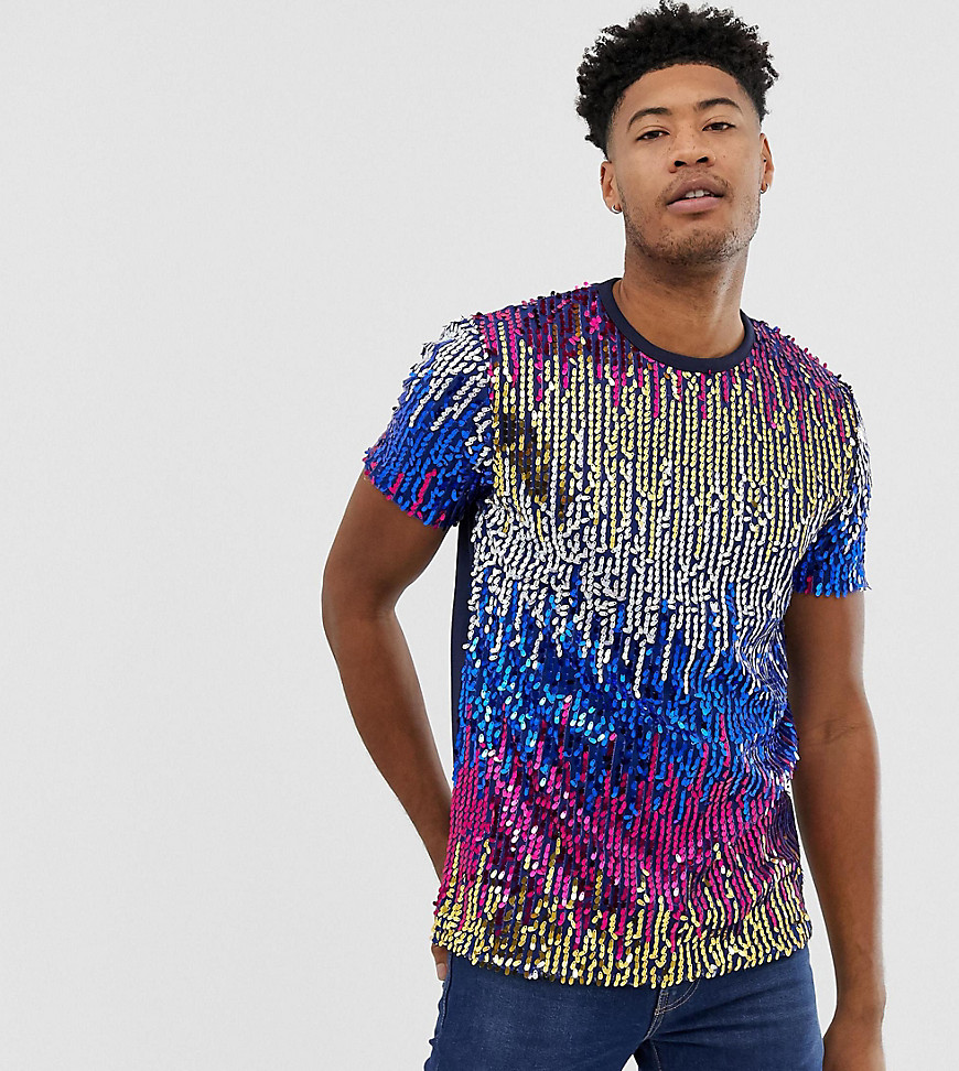 ASOS DESIGN Tall - T-shirt comoda con paillettes multicolori-Multicolore