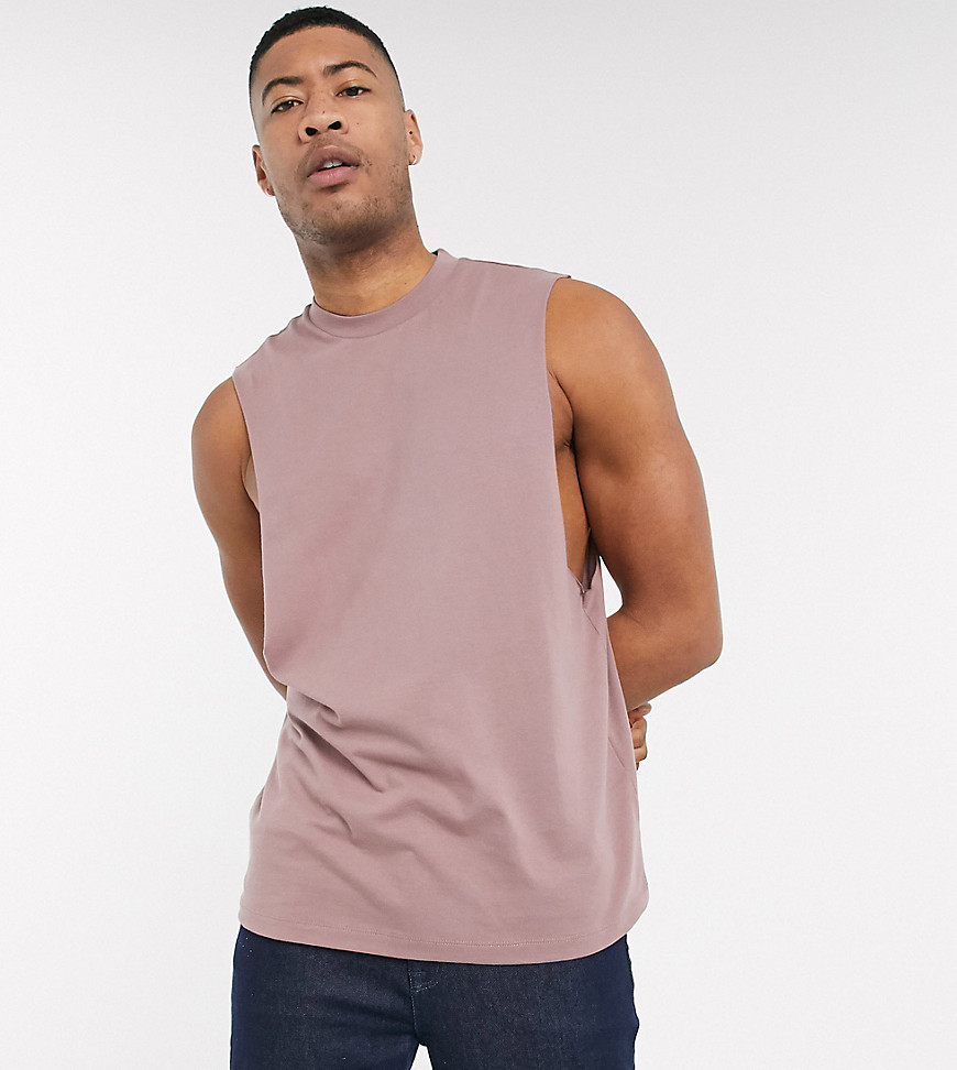 ASOS DESIGN Tall - T-shirt comoda senza maniche in tessuto organico viola con giromanica ampio