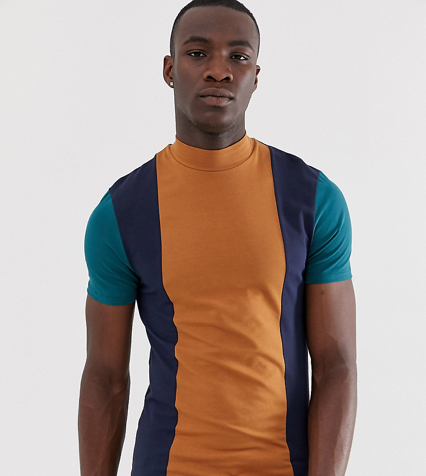ASOS DESIGN Tall - T-shirt con collo alto skinny stretch con colour block verticale-Multicolore