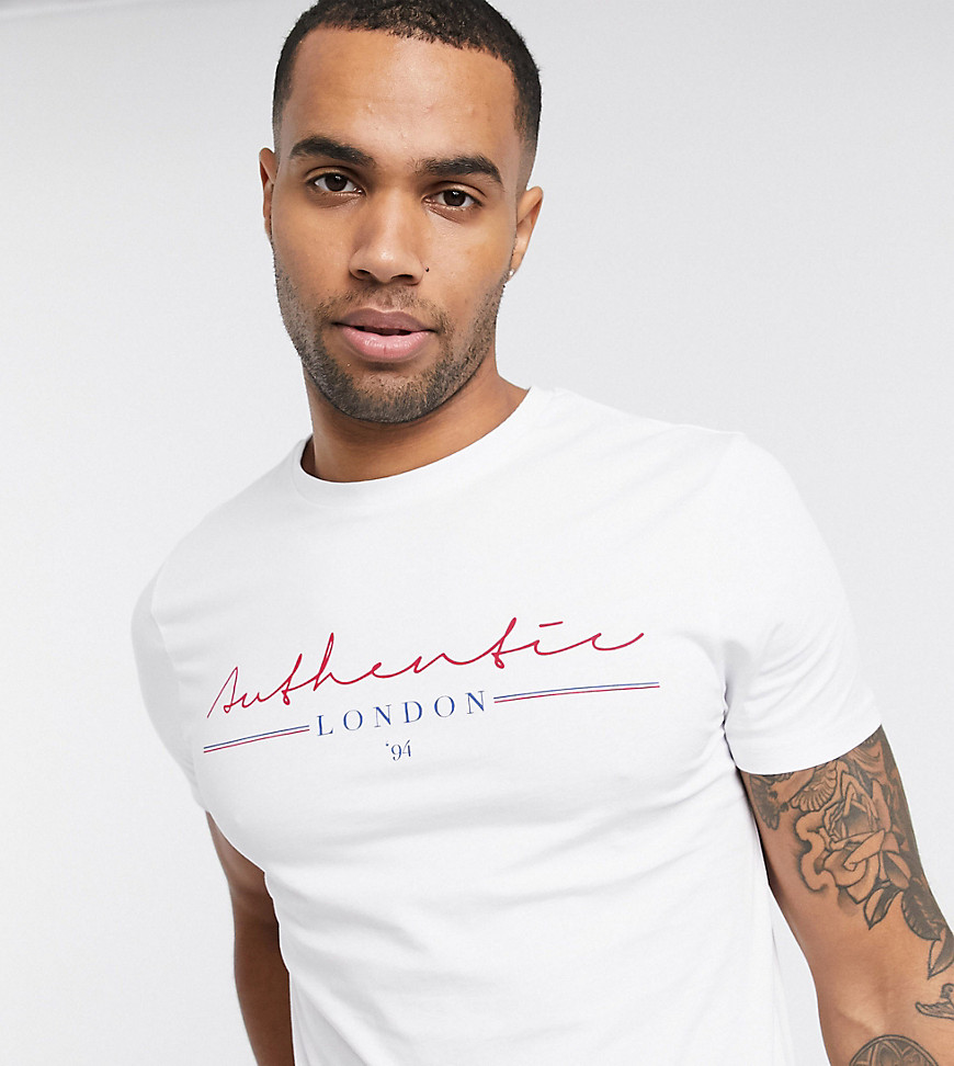 ASOS DESIGN Tall - T-shirt con scritta Authentic London-Bianco